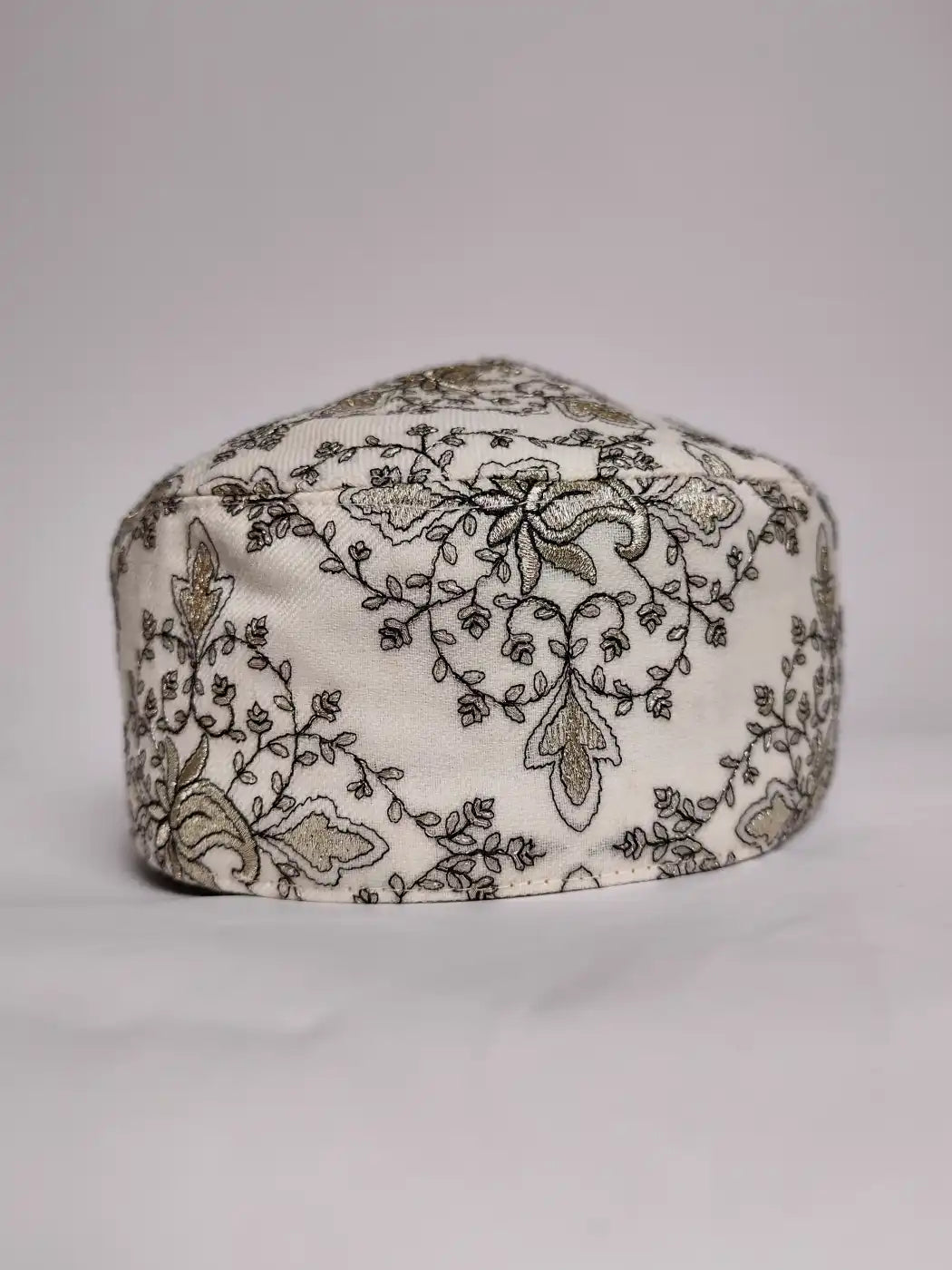 White Zari Work Iqbal Foldable Cap