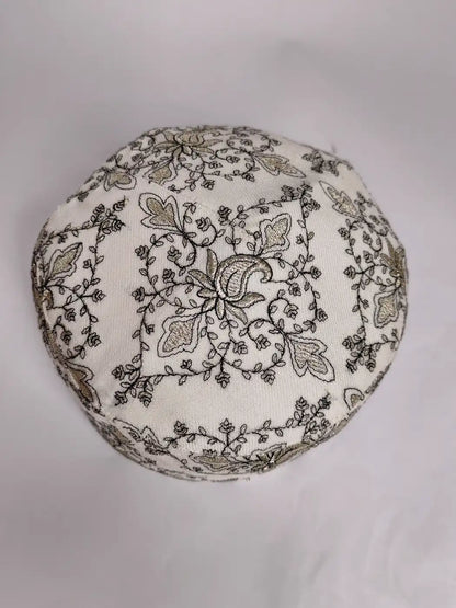 White Zari Work Iqbal Foldable Cap