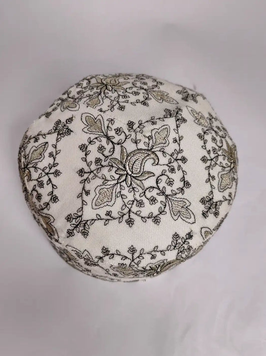 Kashmiri round cap with zari tilla on top side 