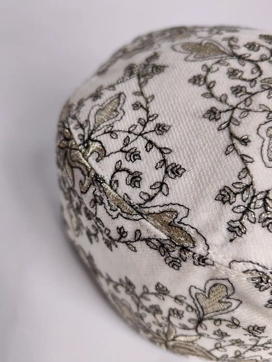 White Zari Work Iqbal Foldable Cap