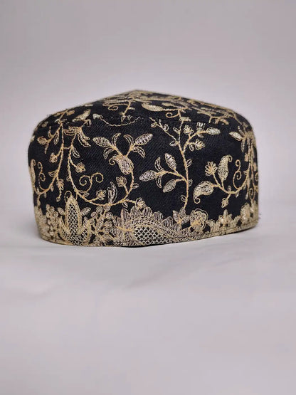 Zari Work Round Cap in Black