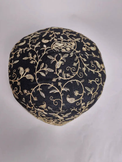 Zari Work Round Cap in Black