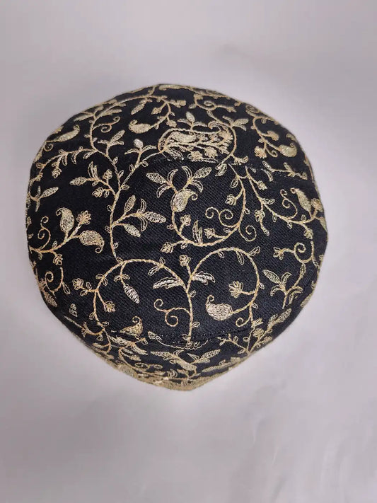 round cap in black with zari tilla