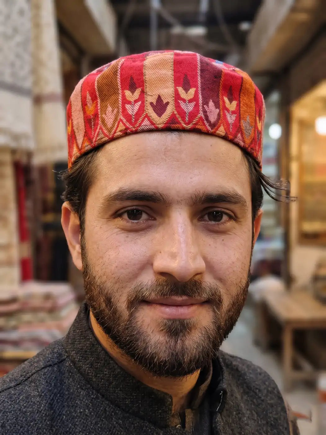 Kashmiri Kani Cap in Red Saheel