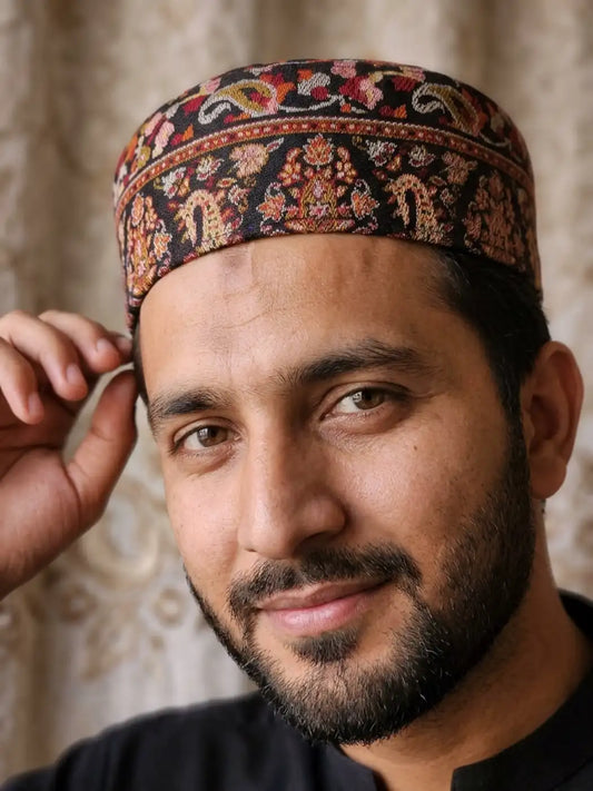 Badami Kashmiri Black Kani Cap - Nazakat