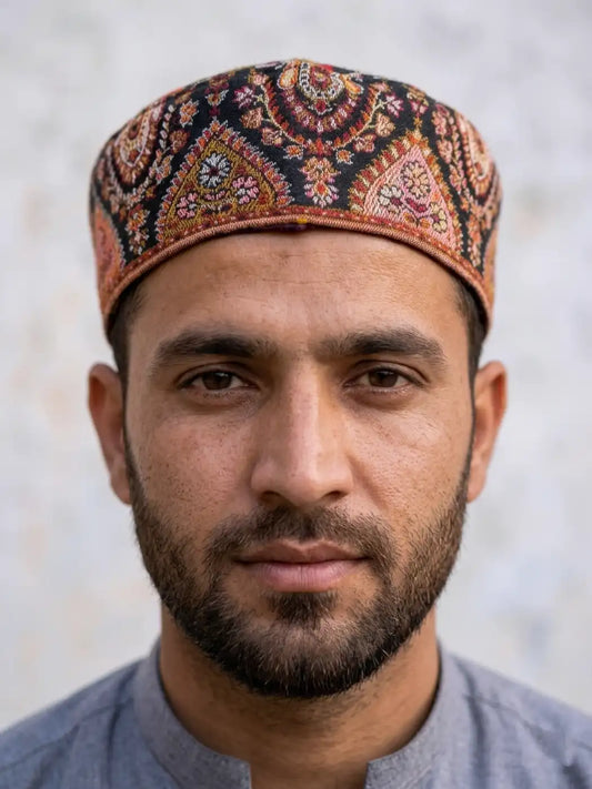 Kashmiri Kani Cap Shehzada Karigari in Black