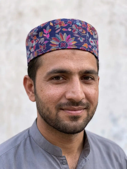 Sarbuland - Dark Blue Kani Cap from Kashmir