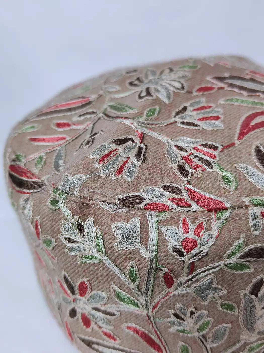 kashmiri cap in beige with aari embroidery