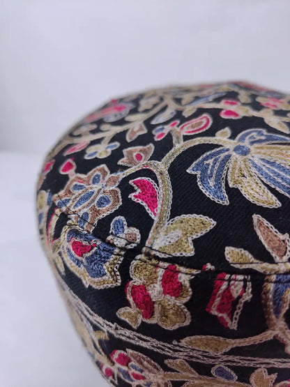 Kashmiri cap in black-with-aari-embroidery