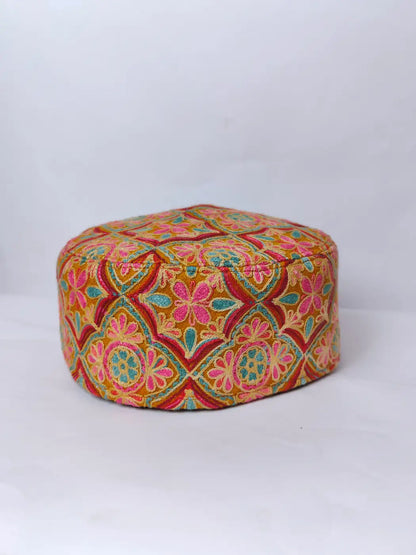 Kashmiri orange cap with all over aari embroidery