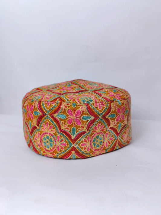 Kashmiri orange cap with all over aari embroidery