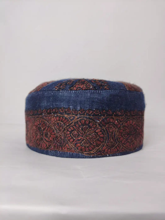 Classic Sameeh Kashmiri Dark Blue Cap with Hand Sozni Work