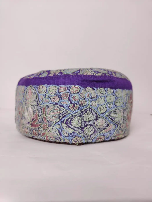 Royal Blue Mens Cap with Kashmiri Hand Sozni Embroidery