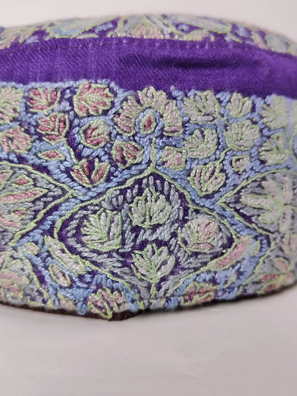 Royal Blue Mens Cap with Kashmiri Hand Sozni Embroidery
