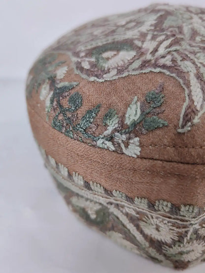 Kashmiri Beige Handmade Cap with Hand Sozni Embroidery