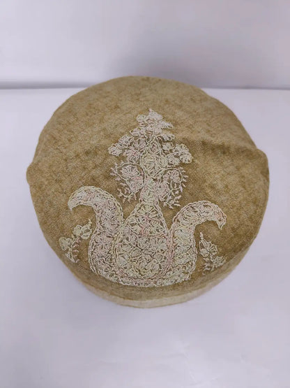 Kashmiri Round Ayaan Beige Cap with Hand Sozni Embroidery