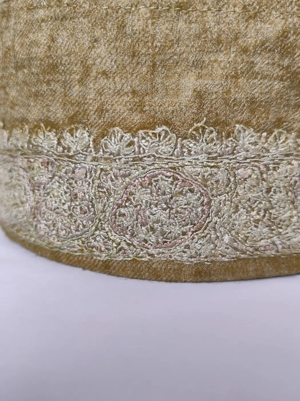 Kashmiri Round Ayaan Beige Cap with Hand Sozni Embroidery