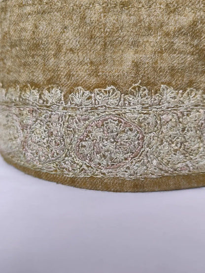 Kashmiri Round Ayaan Beige Cap with Hand Sozni Embroidery