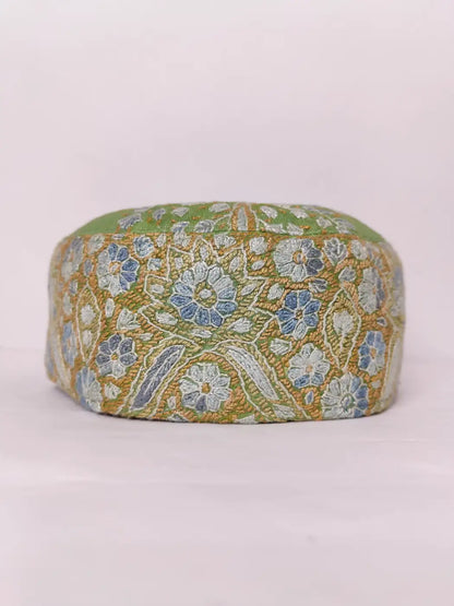 Faraz Light Green Kashmiri Traditional Cap with Hand Sozni Work