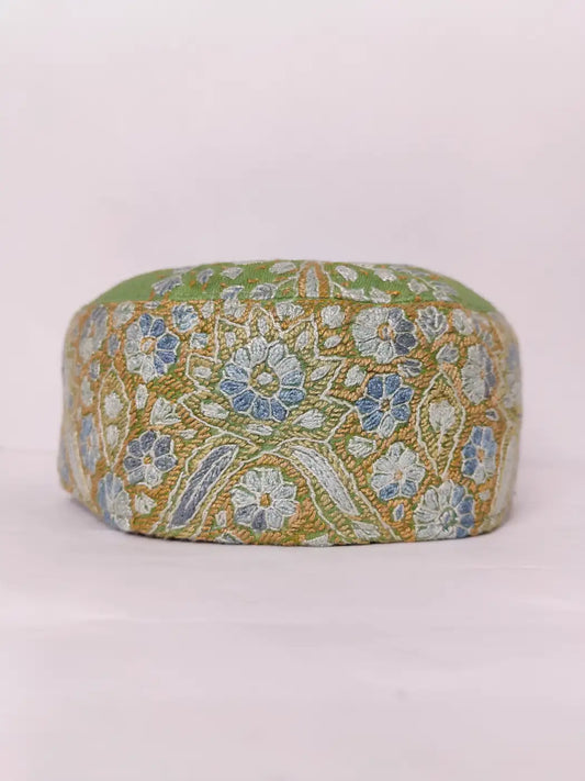 Faraz Light Green Kashmiri Traditional Cap with Hand Sozni Work