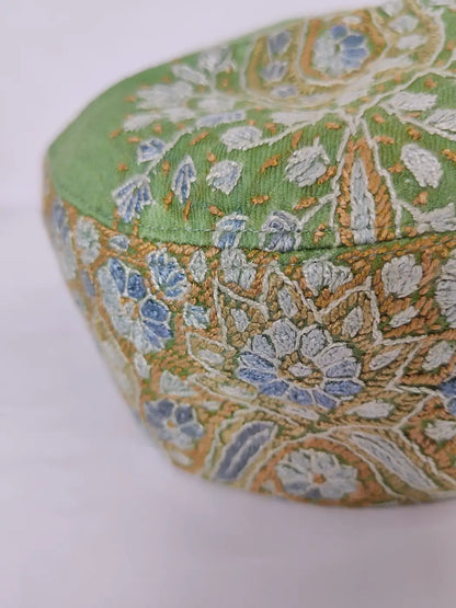 Faraz Light Green Kashmiri Traditional Cap with Hand Sozni Work