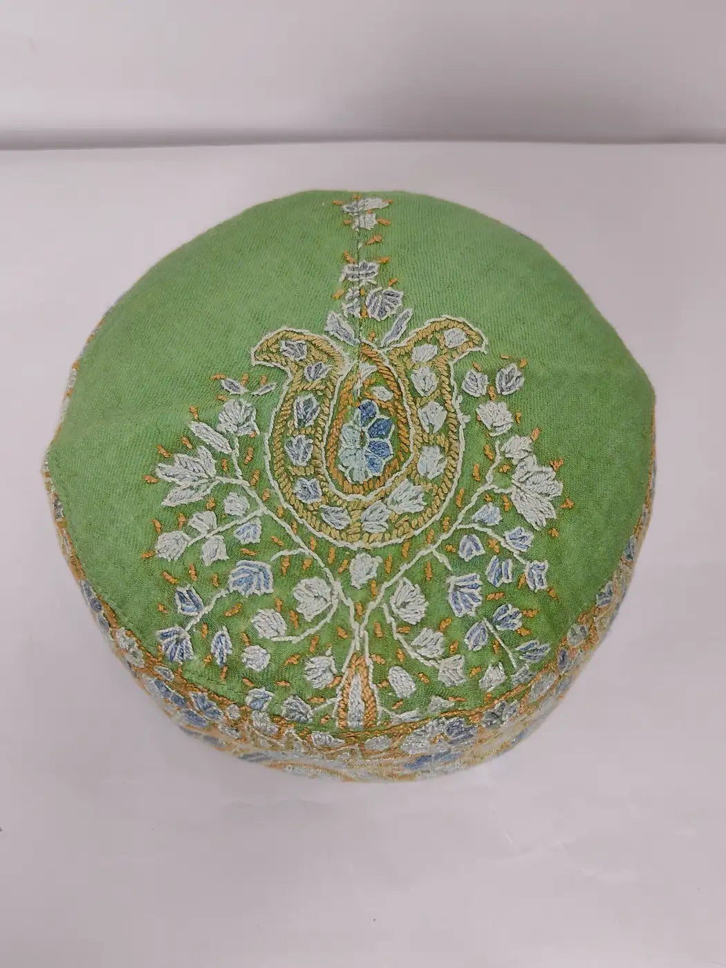 Faraz Light Green Kashmiri Traditional Cap with Hand Sozni Work
