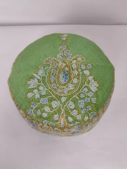 Faraz Light Green Kashmiri Traditional Cap with Hand Sozni Work