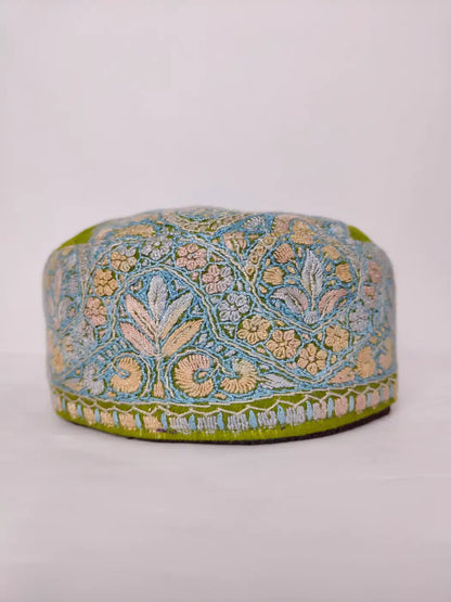 Kashmiri Ziyan Handmade Green Cap with Hand Sozni Work