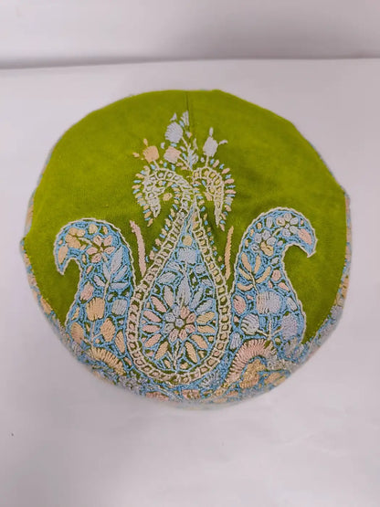 Kashmiri Ziyan Handmade Green Cap with Hand Sozni Work