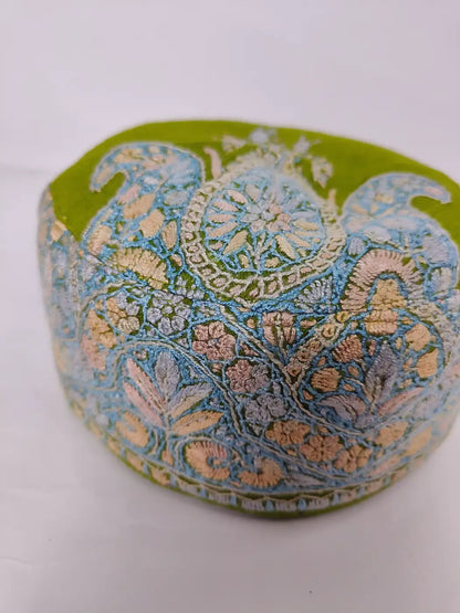 Kashmiri Ziyan Handmade Green Cap with Hand Sozni Work