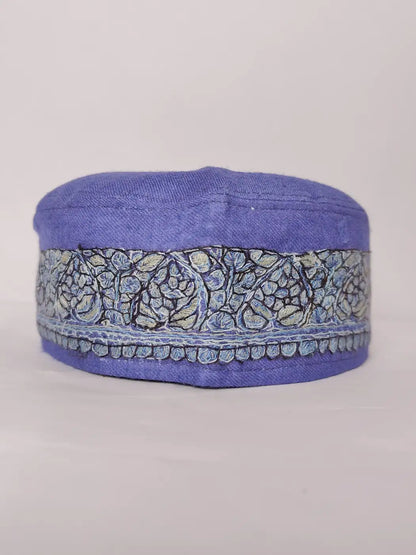 Blue Kashmiri Cap for gents with Hand Sozni Embroidery Nawaz