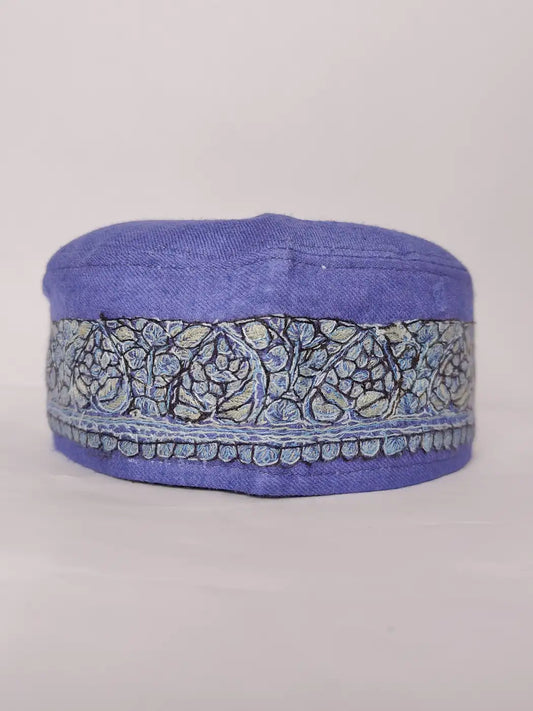 Blue Kashmiri Cap for gents with Hand Sozni Embroidery Nawaz