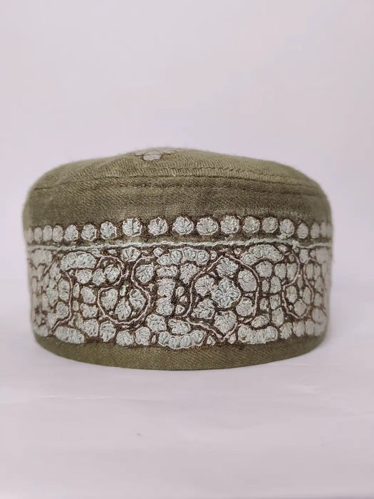 Mehrban Green Cap with Kashmiri Hand Sozni Embroidery