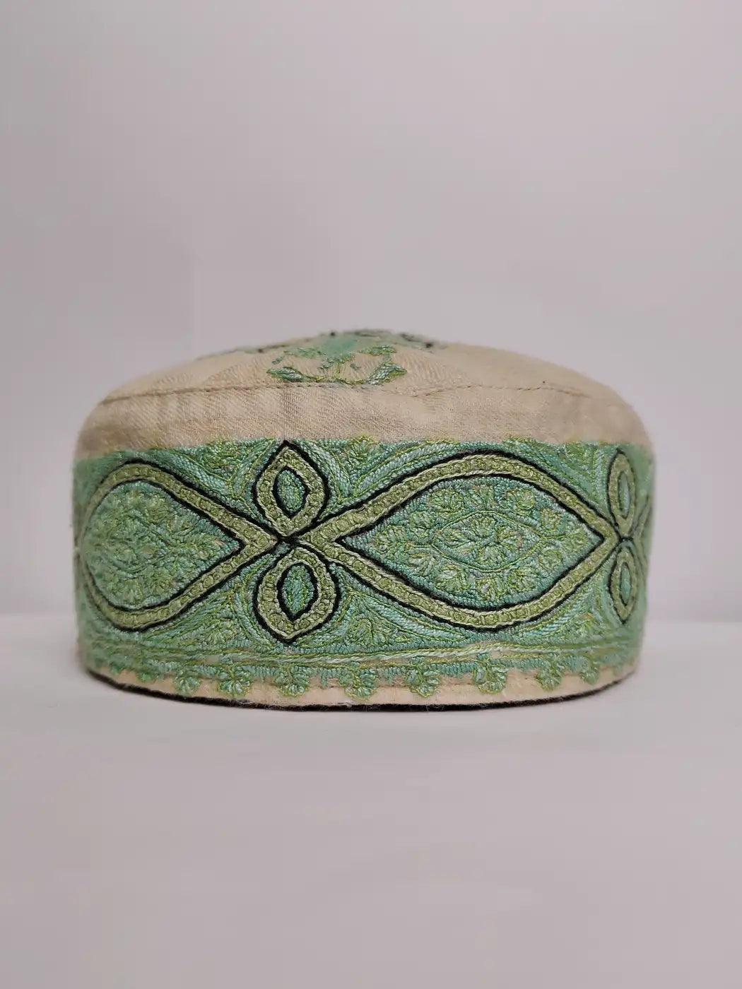Ghalib Sozni Work Kashmiri Cap in Cream