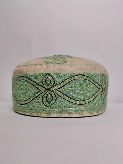 Ghalib Sozni Work Kashmiri Cap in Cream