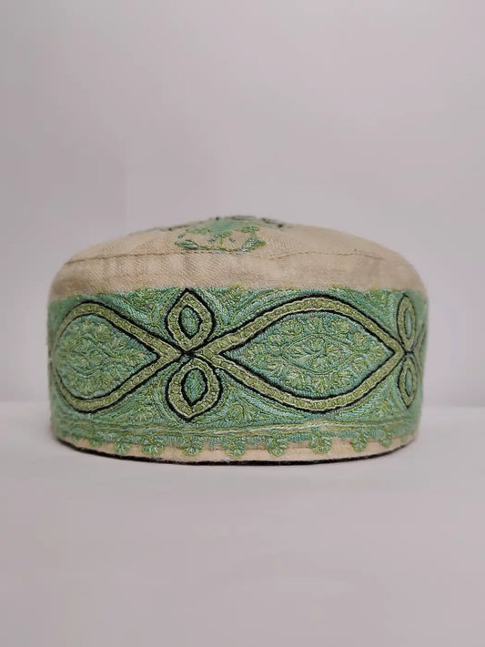 Ghalib Sozni Work Kashmiri Cap in Cream