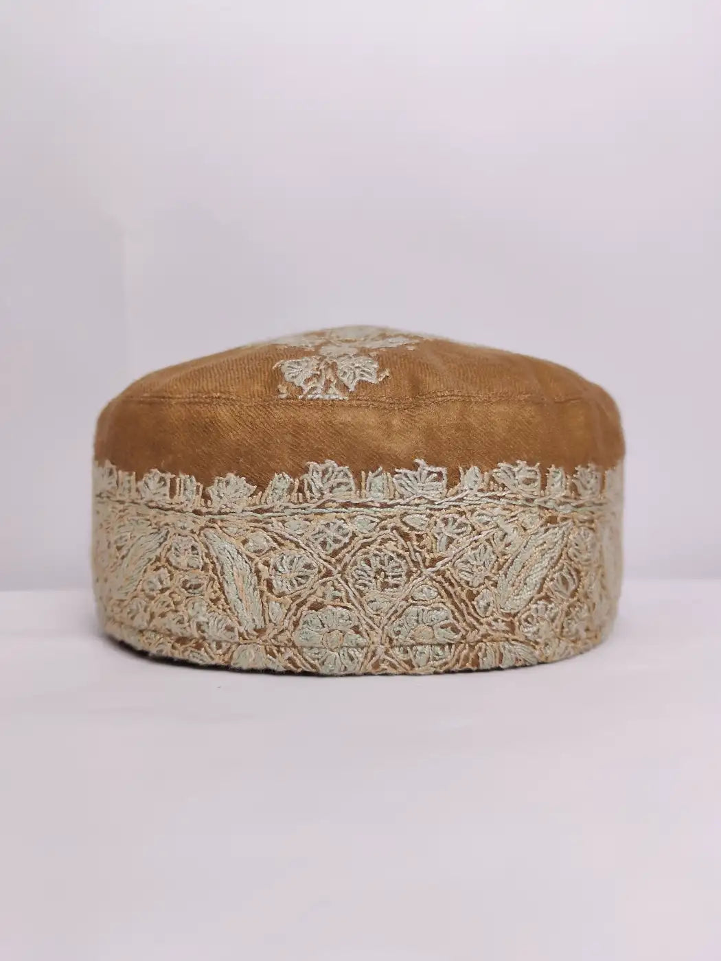 Kashmiri Pashmina Beige Sozni Work Cap | Ghulam Azam