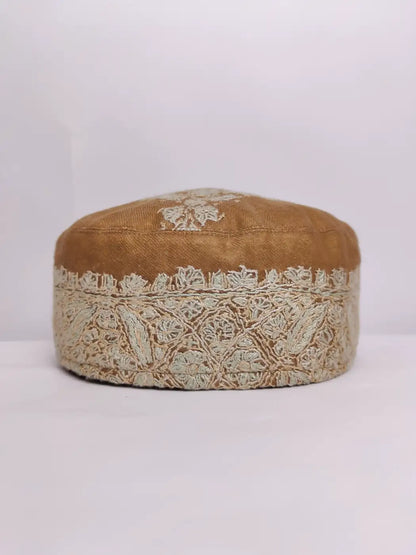 Kashmiri Pashmina Beige Sozni Work Cap | Ghulam Azam