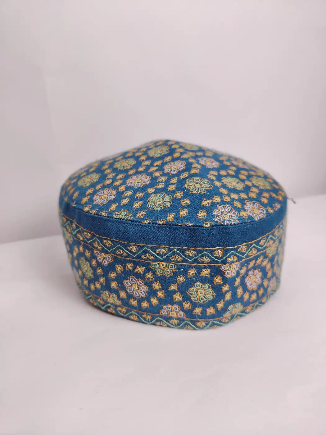 Kashmiri Jamshed Blue Pashmina Cap for Gents with Hand Sozni Embroidery