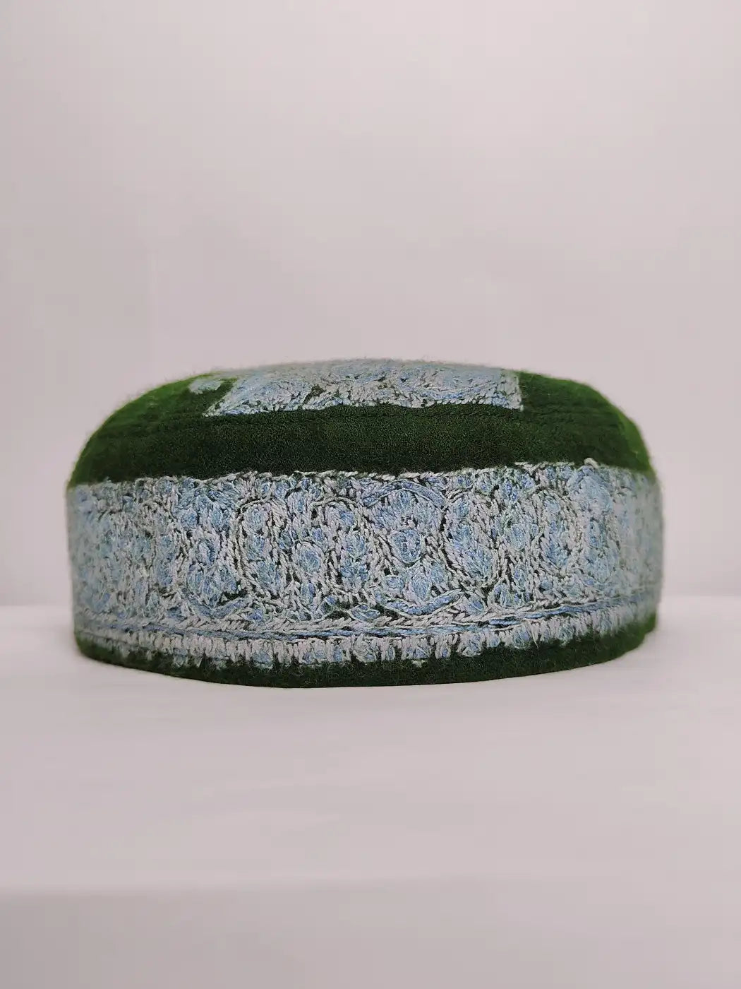 Kashmiri Pashmina Green Designer Sozni Work Cap | Khan