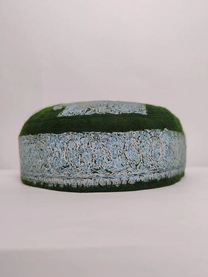 Kashmiri Pashmina Green Designer Sozni Work Cap | Khan