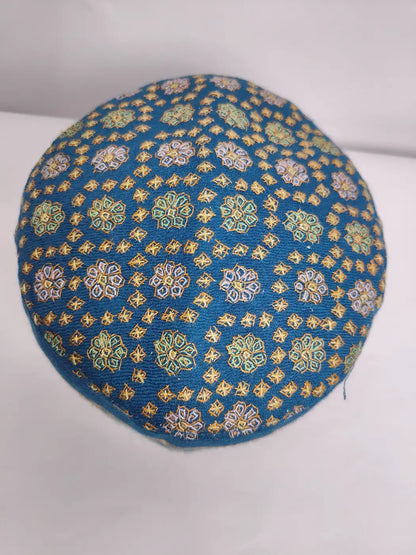 Kashmiri Jamshed Blue Pashmina Cap for Gents with Hand Sozni Embroidery