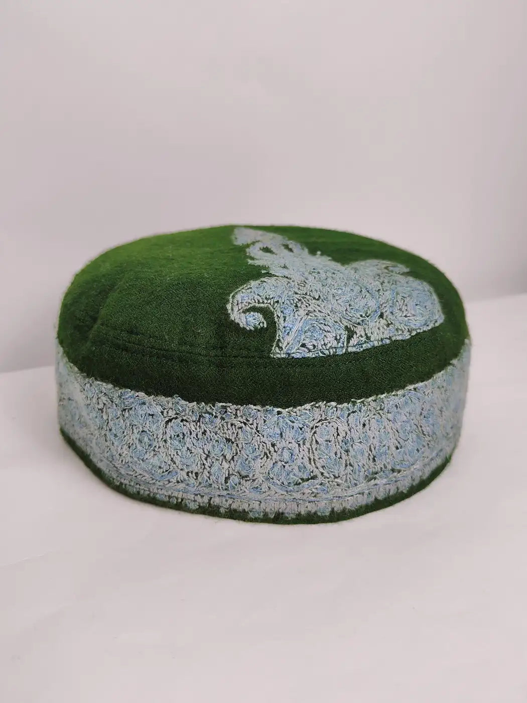 Kashmiri Pashmina Green Designer Sozni Work Cap | Khan
