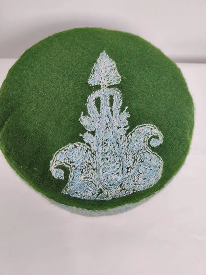 Kashmiri Pashmina Green Designer Sozni Work Cap | Khan