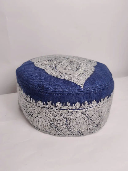 Parwez Pashmina Sozni Embroidery Lightweight Cap in Blue