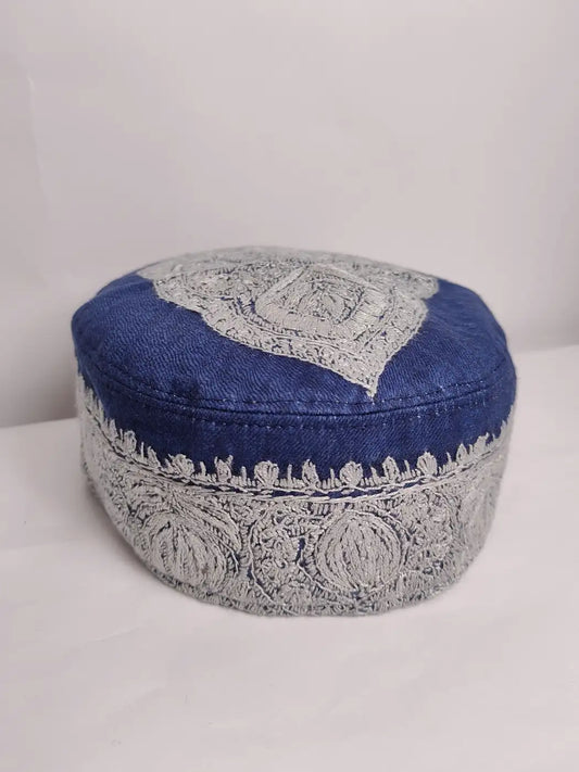 Parwez Pashmina Sozni Embroidery Lightweight Cap in Blue