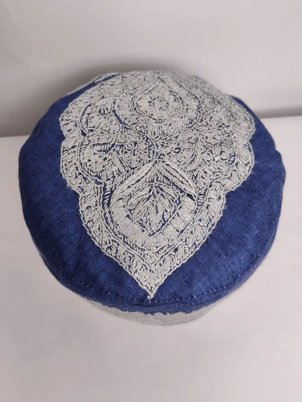 Parwez Pashmina Sozni Embroidery Lightweight Cap in Blue