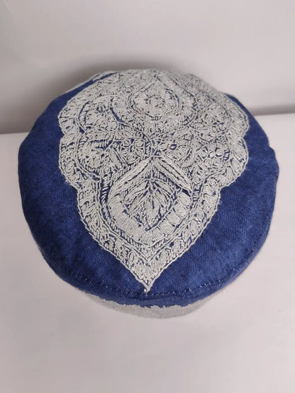Parwez Pashmina Sozni Embroidery Lightweight Cap in Blue