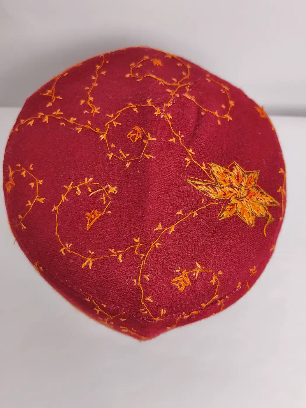 Maroon Sozni Jaal Work Kashmiri Cap | Fazza