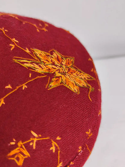 Maroon Sozni Jaal Work Kashmiri Cap | Fazza